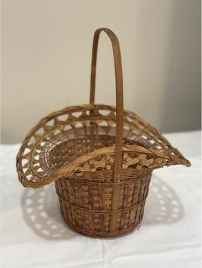 Vintage Wicker Basket with Handle, Decorative and Functional, Approx. 5-Inch Dia